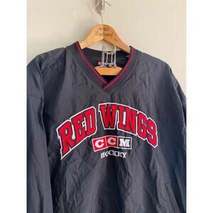 Vintage 90s Red Wings Spellout NHL CCM Pullover Windbreaker Mens XL Black Red